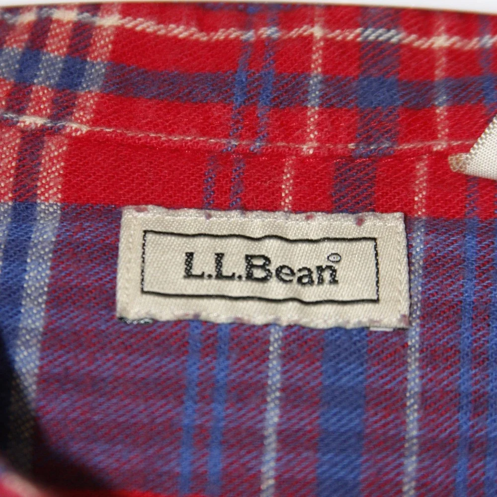 LL Bean Flannel Shirt Boy L Red Blue Plaid Long Sleeve Button Up Cotton Outdoors